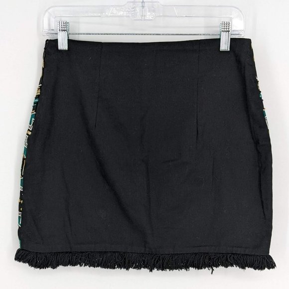 H&M Skirt Southwestern Cotton Twill 6 Fun Colorful Beaded Fringe Hem Aztec Boho - Picture 11 of 13